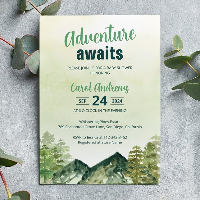 Invitation l'aventure attend le Baby shower Woodland (Créateur téléchargé)