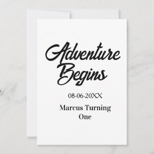 Invitation L'aventure commence 1er anniversaire nom date simp