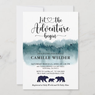 Invitation L'aventure commence aquarelle Montagnes Ours