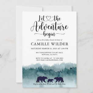 Invitation L'aventure commence aquarelle Montagnes Ours Invit