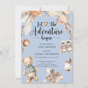 Invitation L'aventure commence Boho bébé garçon douche bleu