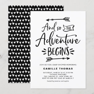 Invitation L'aventure commence Citation Baby shower noir