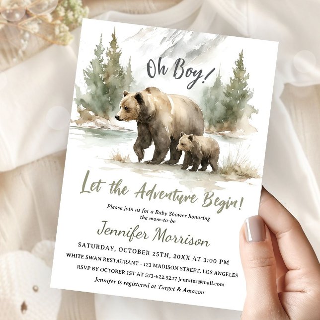 Invitation L'aventure commence Fête de bébé Ours garcon (Créateur téléchargé)