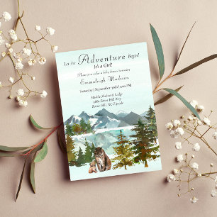 Invitation L'aventure commence fille Lynx Baby shower rustiqu