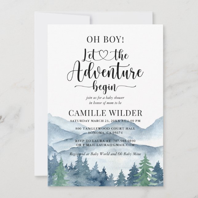 Invitation L'aventure commence Forest Boy Baby shower Invitat (Devant)