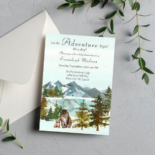 Invitation L'aventure commence garçon Lynx Baby shower rustiq