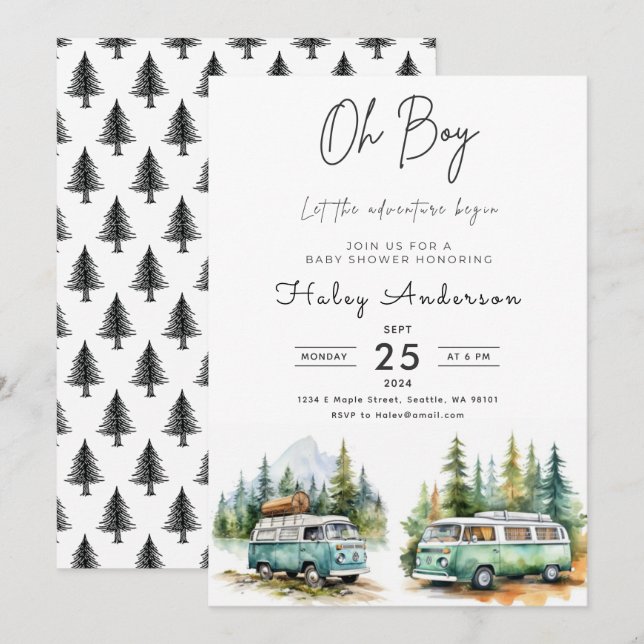 Invitation L'aventure commence le Baby shower de garçon de ca (Devant / Derrière)
