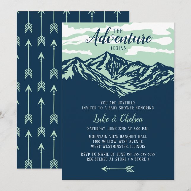 Invitation L'aventure commence le Baby shower rustique de mon (Devant / Derrière)