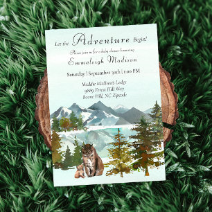 Invitation L'aventure commence le Baby shower rustique Lynx
