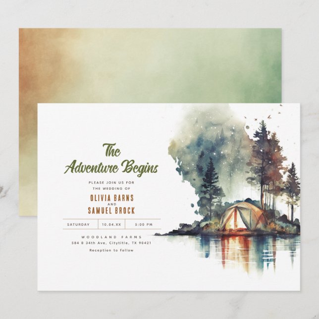 Invitation L'aventure commence nature sauvage Mariage de bois (Devant / Derrière)