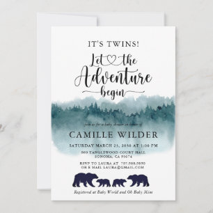 Invitation L'aventure commence Twins Aquarelle Montagnes Ours
