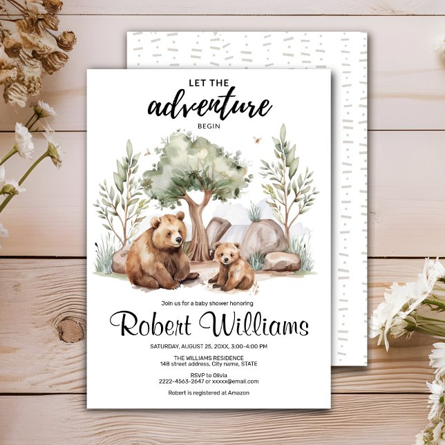 Invitation L'aventure de maman ours attend l'invitation à la  (Cute mommy bear baby shower invitation , let the adventure begin)