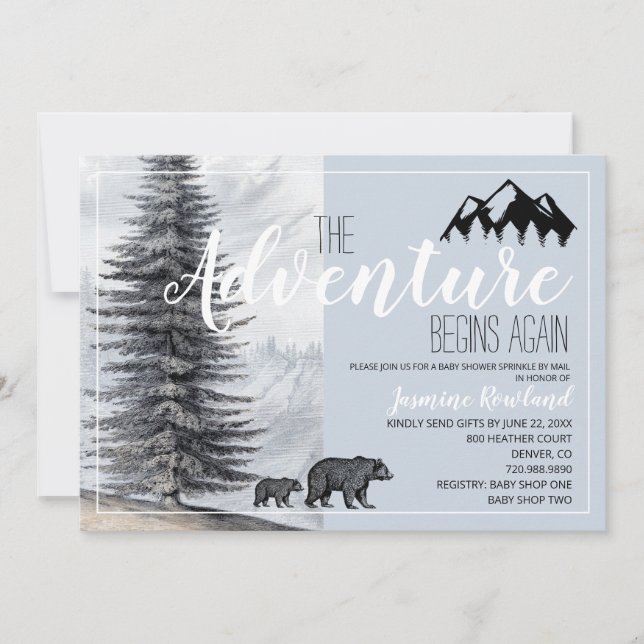 Invitation L'aventure recommence Woodland Ours Bébé Sprinkle (Devant)