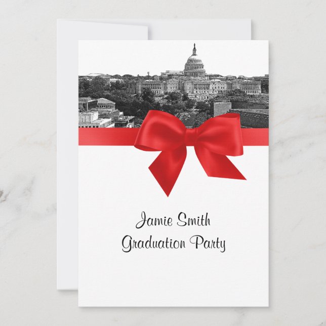 Invitation Laver DC Skyline Etched BW Red Graduation Party (Devant)