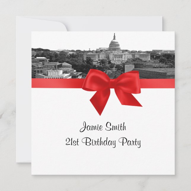Invitation Laver DC Skyline Etched BW Red SQ fête d'anniversa (Devant)