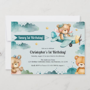 Invitation L'avion de Cute Boy 1er anniversaire