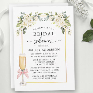 Invitation Lavis de Roses Blanches Ruban Rose Mariage