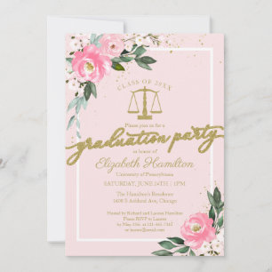 Invitation Law School Graduation Party Hot rose Floral