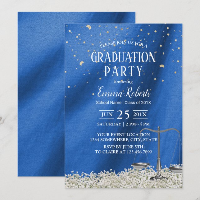 Invitation Law School Marine Blue Future Avocat Diplôme (Devant / Derrière)