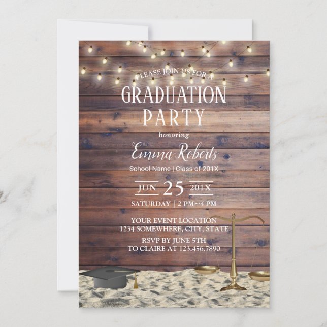 Invitation Law School Rustic Beach Graduation Party (Devant)