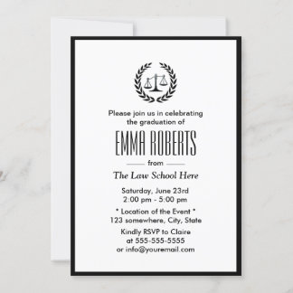 Invitation Law School Simple Plain Black Border Graduation