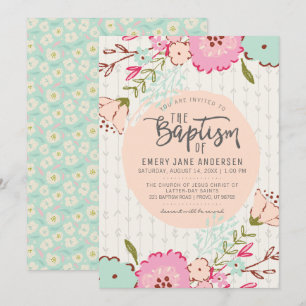 INVITATION LDS BAPTISM   Élégant Chic Floral Girl