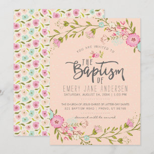 INVITATION LDS BAPTISM   Élégante Fille Florale Ro
