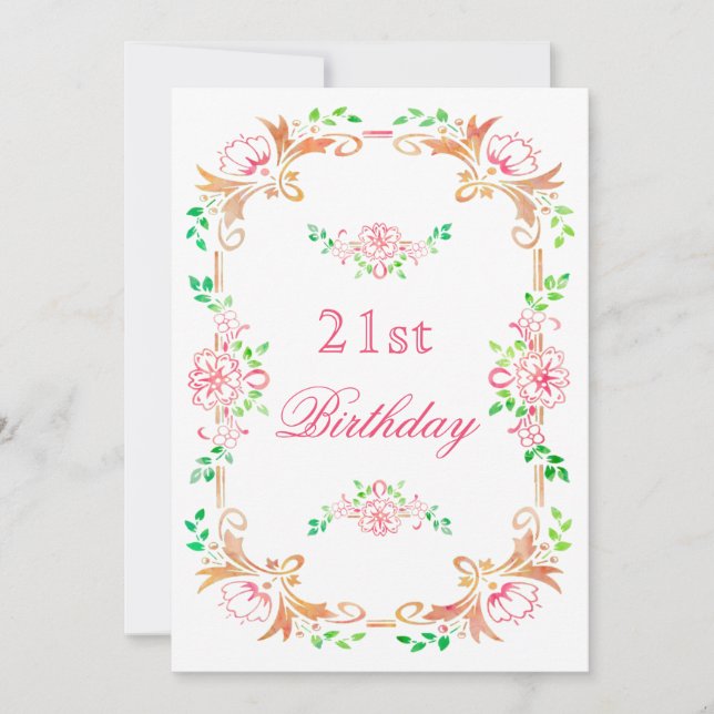 Invitation Le 21ème double d'anniversaire d'aquarelle florale (Devant)
