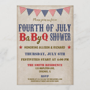 Invitation Le 4 juillet baby shower rouge blanc bleu rustique