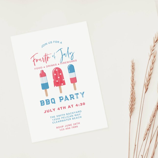 Invitation Le 4 juillet Jardin barbecue Rouge Blanc Bleu (Créateur téléchargé)