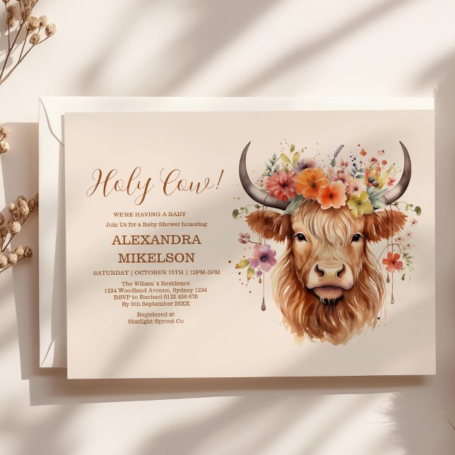 Invitation Le Baby shower à la vache de la belle Highland (Créateur téléchargé)