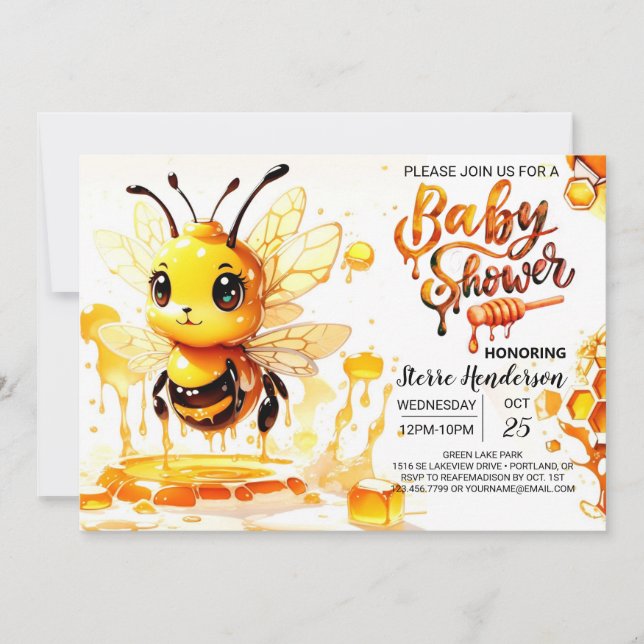 Invitation Le Baby shower à thème des abeilles de Little Cuti (Devant)