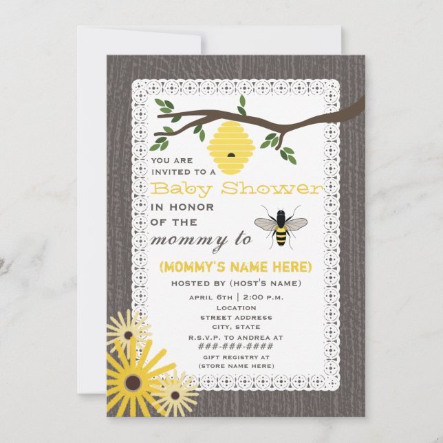 Invitation Le Baby shower à thème des abeilles de miel inspir (Devant)