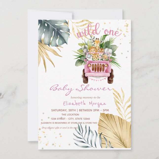 Invitation Le Baby shower animalier Wild One Jungle (Devant)