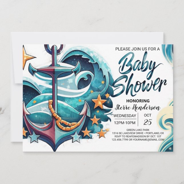 Invitation Le Baby shower bleu Bohemian Boy (Devant)
