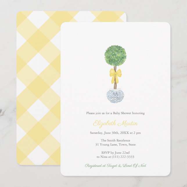 Invitation Le Baby shower de charme des Hamptons jaunes et ve (Devant / Derrière)