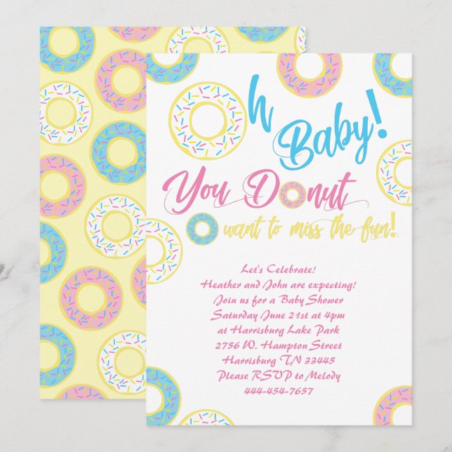 Invitation Le Baby shower de Donut saupoudrera le genre neutr (Devant / Derrière)