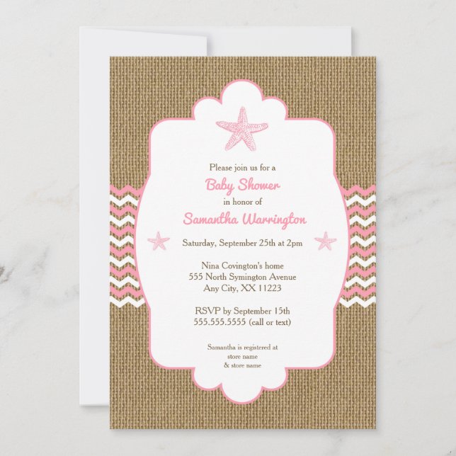 Invitation Le baby shower de fille d'étoiles de mer invite la (Devant)