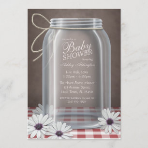 Invitation Le Baby shower de la En vichy rouge Mason Jar