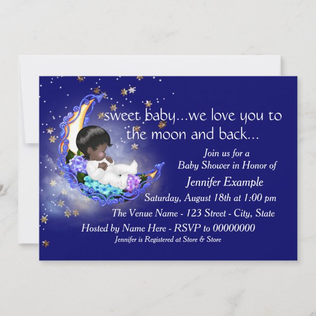 Invitation Le Baby shower de la Lune et du dos (Devant)
