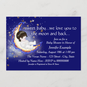 Invitation Le Baby shower de la Lune et du dos