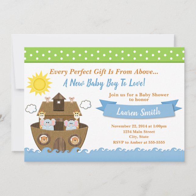 Invitation Le Baby shower de l'Baby shower d'Arche de Noé (Devant)