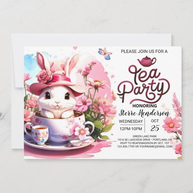 Invitation Le Baby shower de l'heure du thé de Bunny enchanté (Devant)