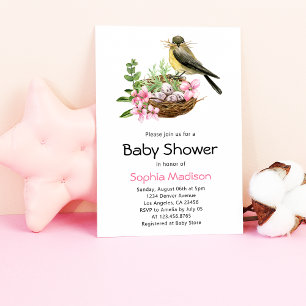 Invitation Le Baby shower de nid d'oiseaux floraux