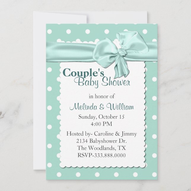 Invitation Le baby shower de polka du couple en bon état et (Devant)