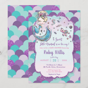 Invitation Le Baby shower de sirène de blonde sous le pourpre