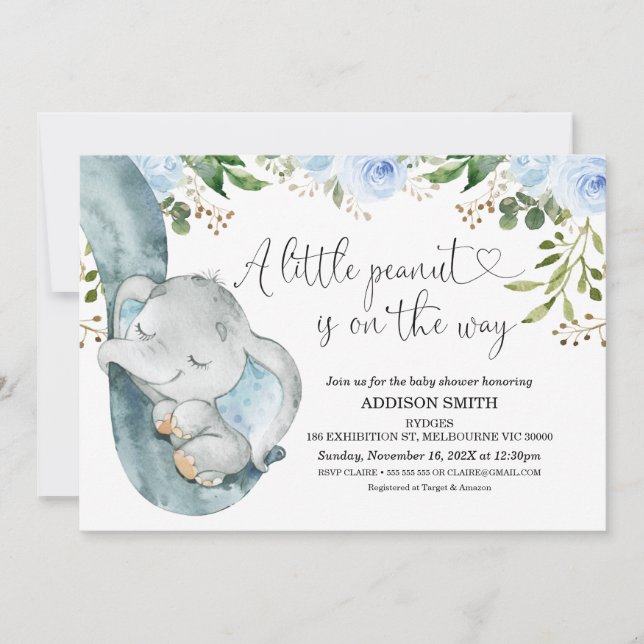 Invitation Le Baby shower de troncs d'éléphants de petite ara (Devant)