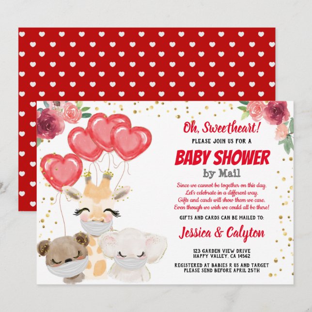 Invitation Le Baby shower de Valentine par mail mignon Animau (Devant / Derrière)