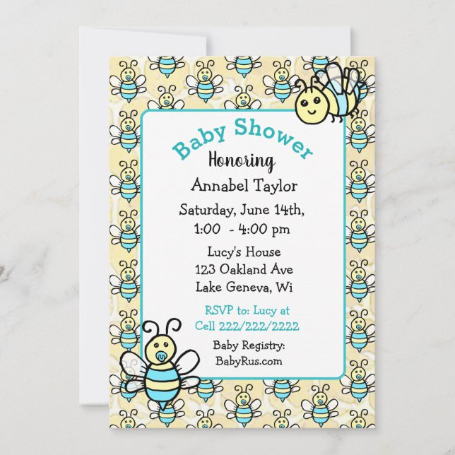 Invitation Le Baby shower de Whimsical Honey Bee Boy (Devant)