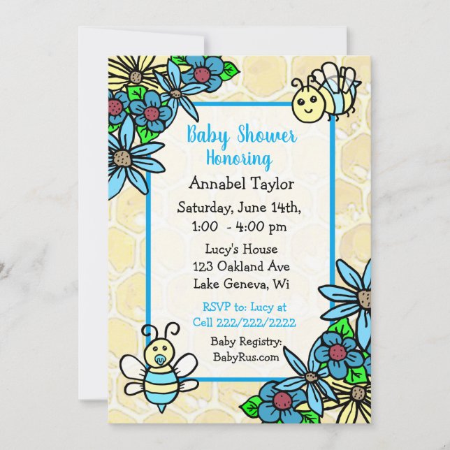 Invitation Le Baby shower de Whimsical Honey Bee Boy (Devant)